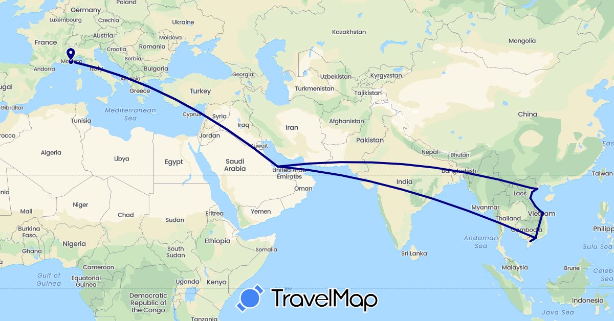 TravelMap itinerary: driving in France, Qatar, Vietnam (Asia, Europe)